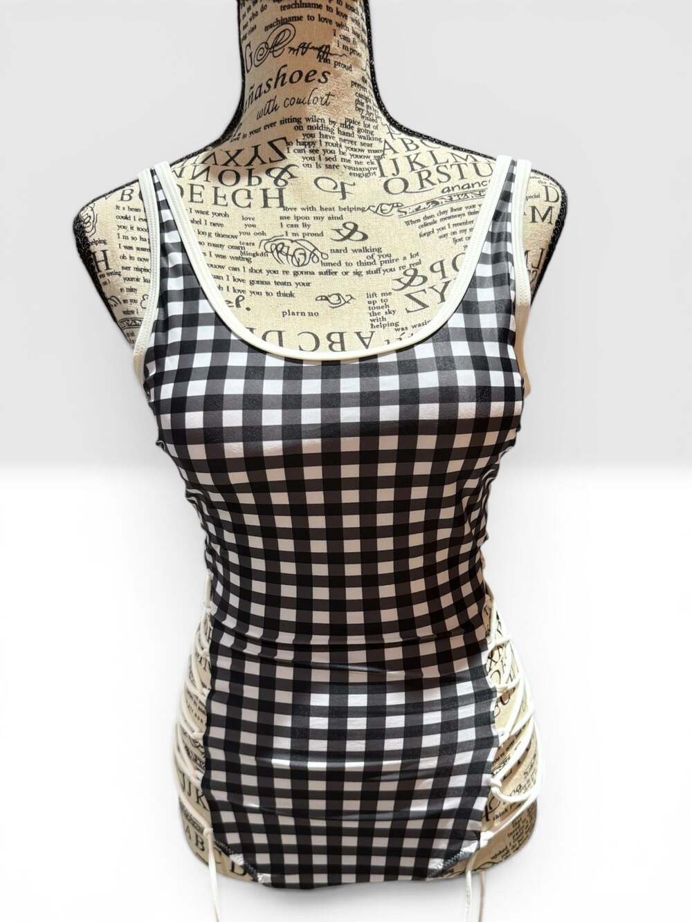 Cupshe Black and White Gingham Lace-Up One-Piece Swimsuit Size S